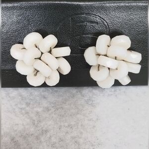 Vintage White Faceted Cluster Clip On Earrings